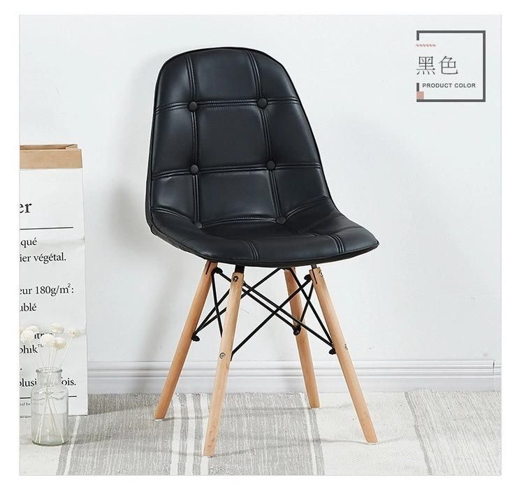 Modern Nordic Italian Faux Leather Restaurant Leisure Dining Chair with Wooden Leg
