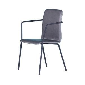 Simple Design PU with Armrest Balck Painted Legs Dining Chair