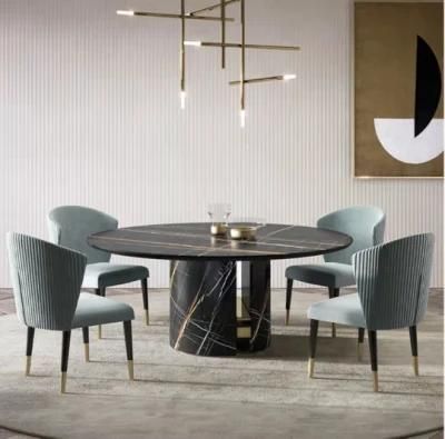 Luxury Design Restaurant Blue Leather Metal Leg Dining Chair Modern Fabric Dining Chairs
