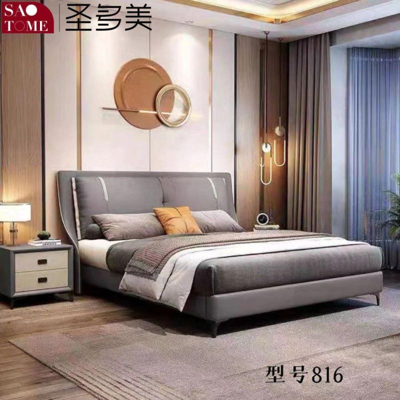 Modern Bedroom Hotel Furniture Dark Grey Tech Fabric Double Bed