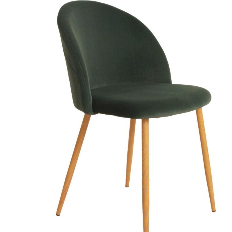 Blue Color Velvet Dining Chair with Wooden Legs