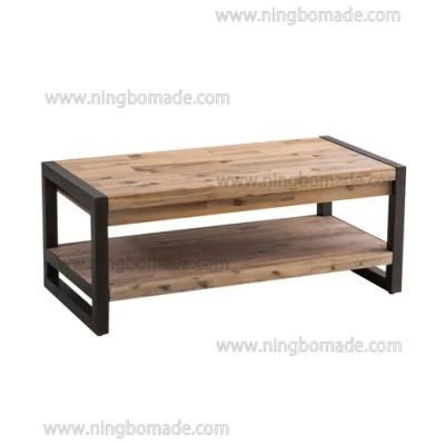 Industrial Vintage Furniture Matt Black Iron Natural Fir Wood Coffee Table