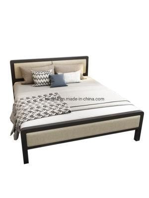 Luxury Design Modern Bedroom Furniture Leather Fabric Cushion Iron Bed
