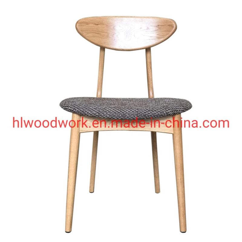 Dining Chair Oak Wood Frame Natural Color Fabric Cushion Brown Color B Style Wooden Chair Furniture Hotel Chair