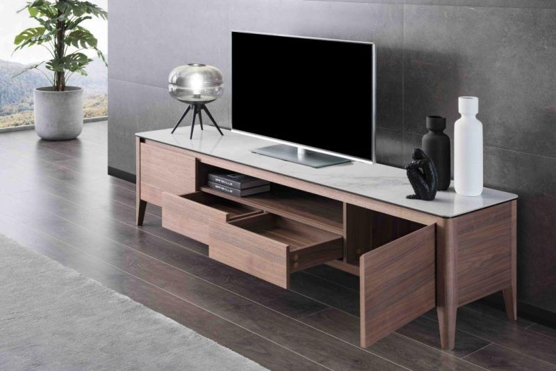 TV Unit Home Furniture with Walnut Veneer Nice Ceramic Top Popular Model TV917