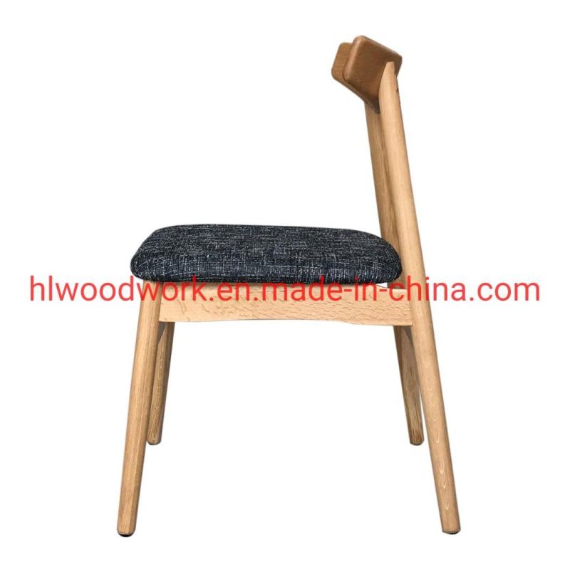 Dining Chair Oak Wood Frame Natural Color Fabric Cushion Grey Color K Style Wooden Chair Hotel Chair