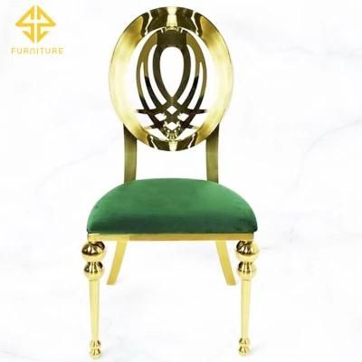 Hotel Carve Backrest Gold Stainless Steel Metal Events Used Luxury Banquet Chair