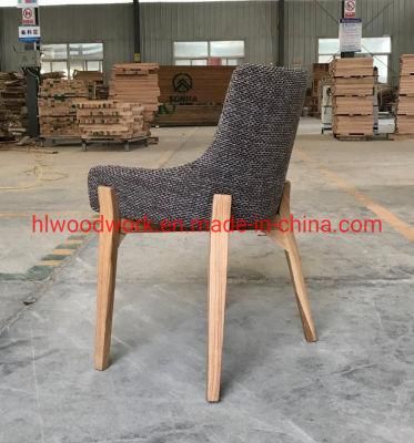 Oak Wood Frame Natural Color Solo Style Dining Chair Grey Fabric Cushion Home Office Chair Resteruant Chair Hotel Chair