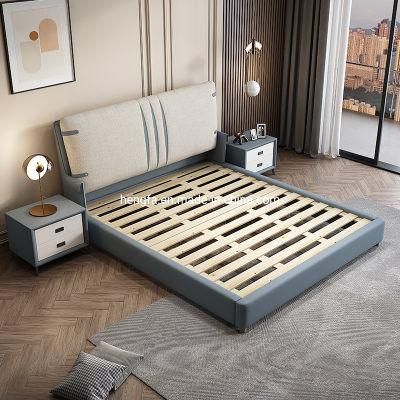 Modern Wooden Bedroom Set Furniture Iron Support Fabric Storage Bed