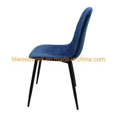 Indoor Outdoor Luxury Nordic Style Home Furniture Restaurant Blue Velvet Modern Dining Chair New Velvet Metal Leg Dining Chairs