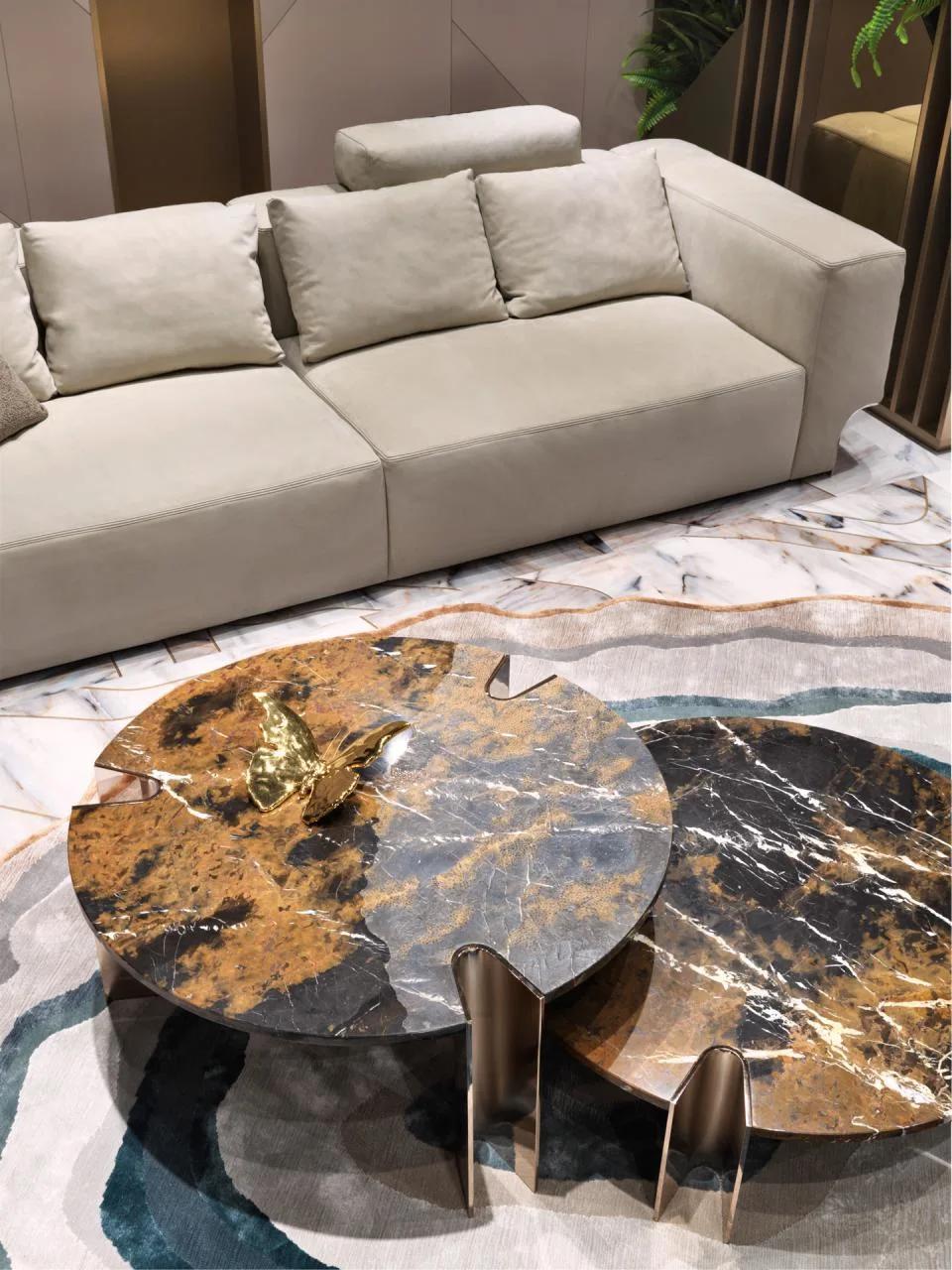 Modern Special Unique Design Living Room Center Table Set Luxury Round Marble Top Gold Stainless Steel Base Sectional Coffee Table