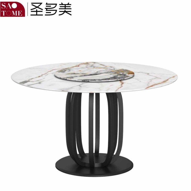 Large Format Black Texture Porcelain Slab Dining Round Table
