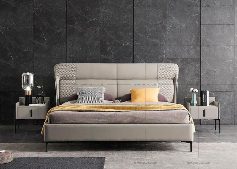 Unique Italian Modern Bedroom Furniture Beds Set Apartment/Hotel Use Metal Frame Tufted Headboard King Bed