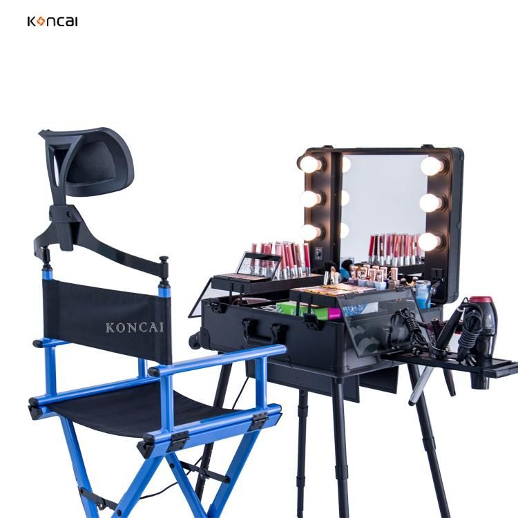 Koncai Aluminum Folding Makeup Chair with Headrest Beauty Salon Artist Director Chair