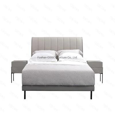 Modern Minimalist Style Bedroom Furniture Grey Leather King Size Bed