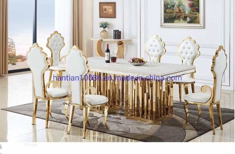 Golden Metal White Leather Dining Restaurant Outdoor Wedding Party Hotel Dining Room Chair