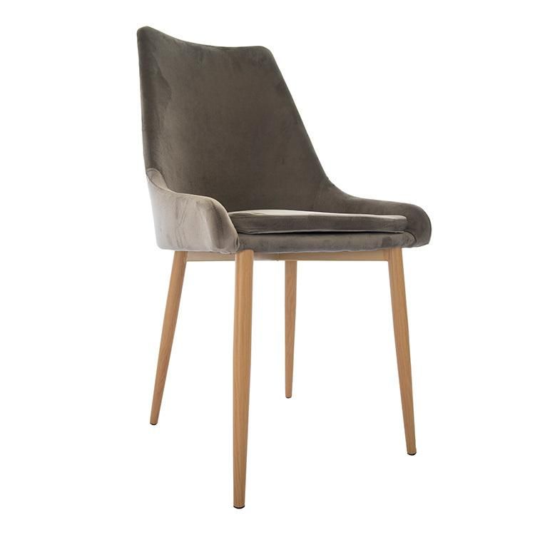 Modern Gray Velvet Dining Chairs with Metal Legs Upholstered Cushioned Seat Lounge Chair for Living Room Bedroom