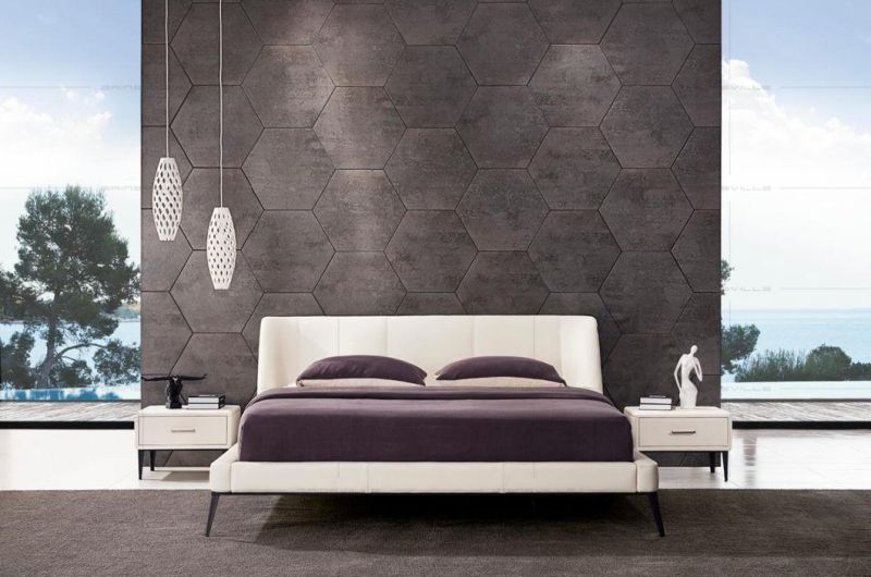 Modern Italy Design Bedroom Furniture Leather Wall Bed with Stainess Steel Legs Furniture Set
