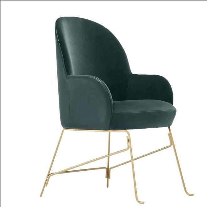 Polish Stainless Steel Hotel Arm Chair Modern Style Velvet Restaurant Dining Chair in Silver or Gold