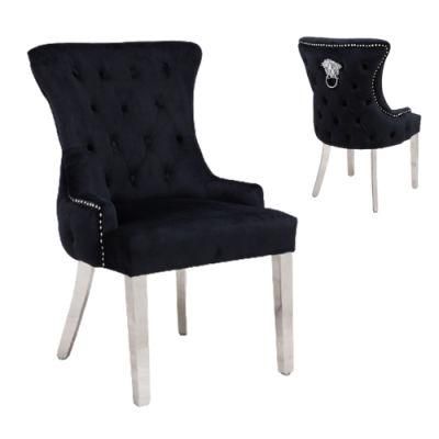 Velvet Dining Chair Stainless Steel Legs with Lion&prime;s Door Knocker