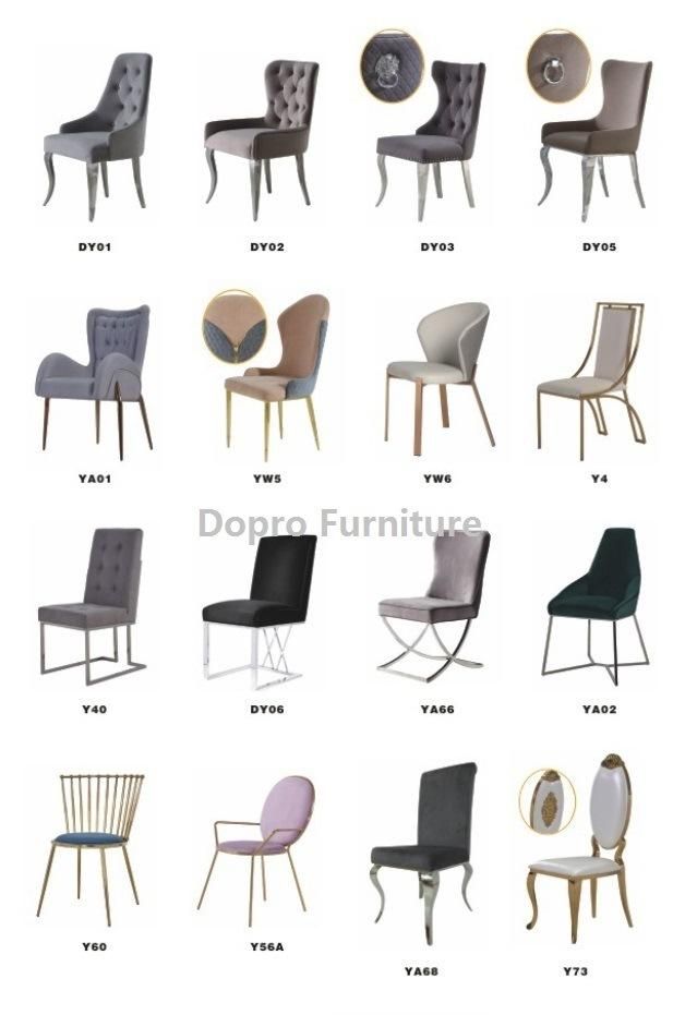 Dopro Hot Sale Stainless Steel Polished Golden Banquet Dining Chair Y60, with Velvet Upholstery