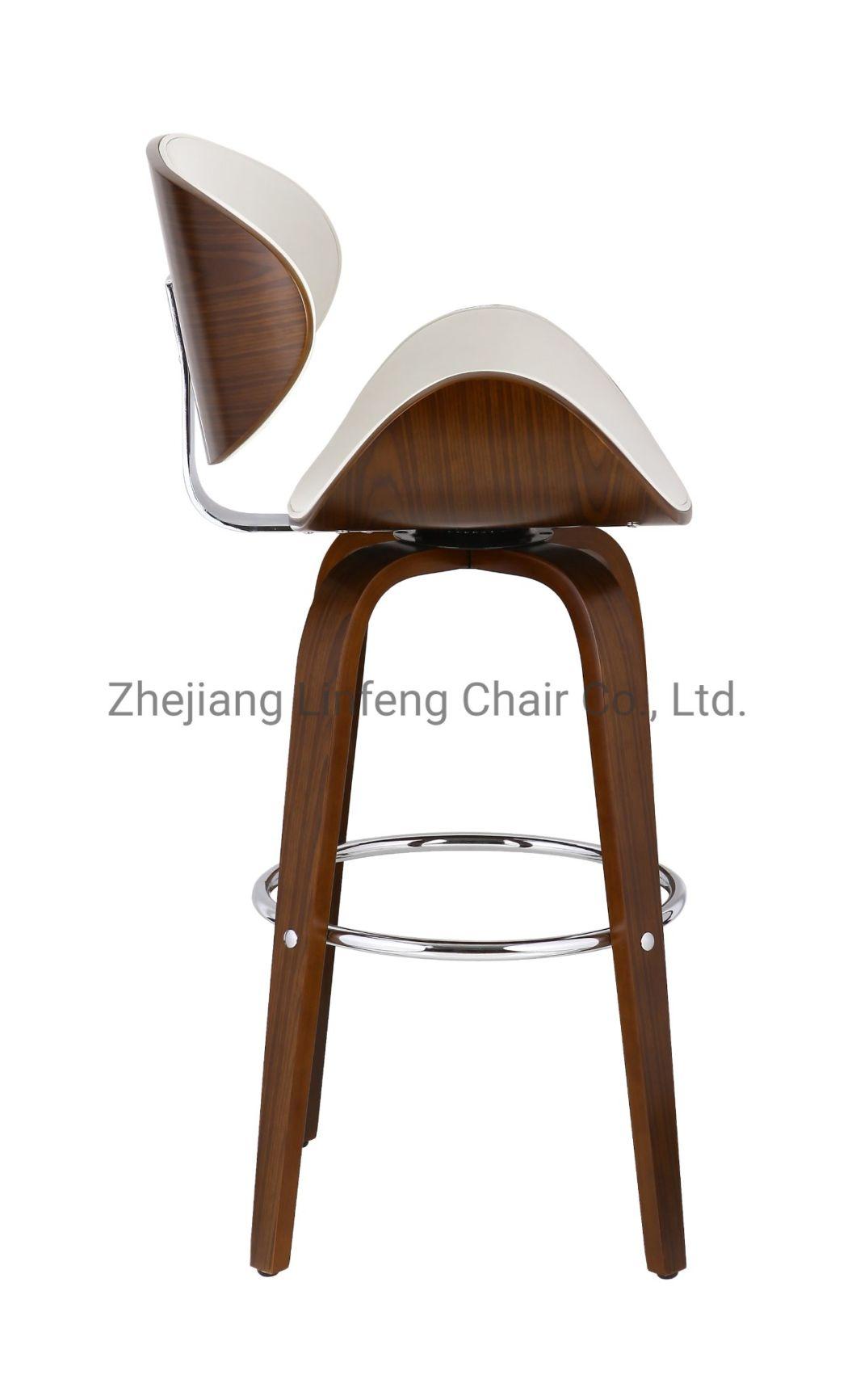 Modern PU Seat Wooden Kitchen Bar Chair with Wood Legs