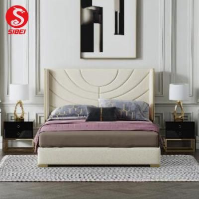 Luxury Modern Hotel Bedroom Furniture King Size Double Fabric Leather Bed
