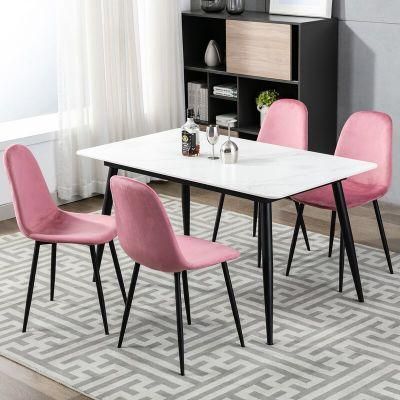 Upholstered Spoon Fabric Velvet Dining Chairs with Metal Leg
