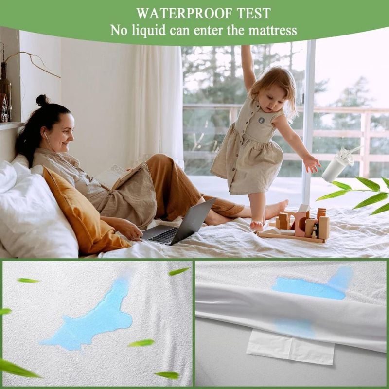 3D Air Bamboo Polyester Fabric Waterproof Ultra Soft Protector Cover Breathable Noiseless Bed Mattress Pad