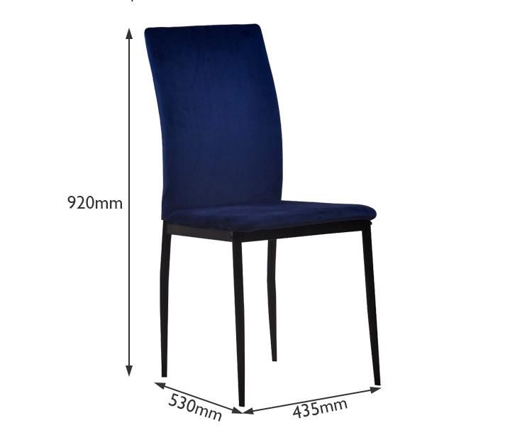 Modern Style Restaurant Furniture Metal Frame Legs Navy Blue Fabric Dining Chair
