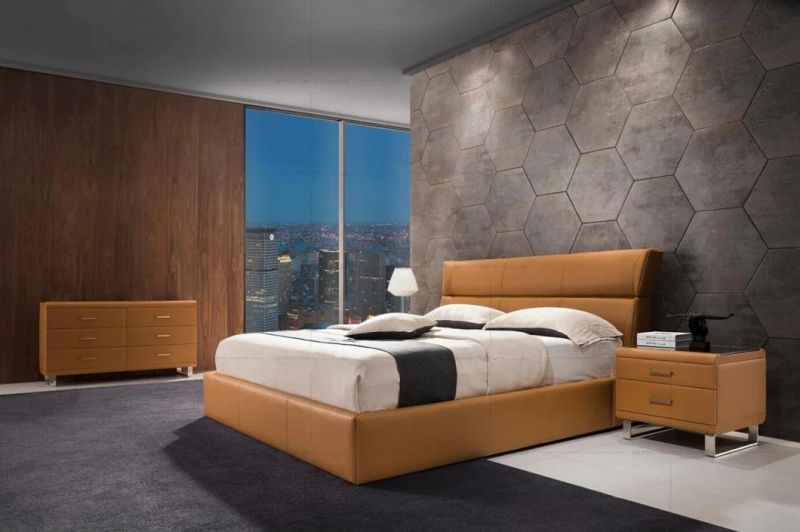 Double Simple Designs King and Queen Size Leather Modern Soft Wall Bed in Bedroom Furniture