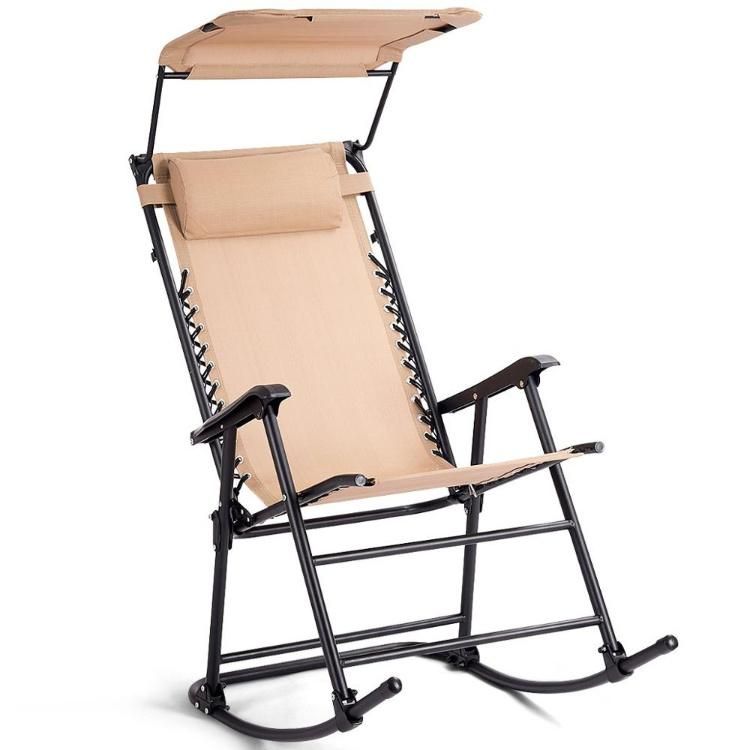 Beach Folding Recliner Zero Gravity Lounge Chair with Canopy and Cup Holder