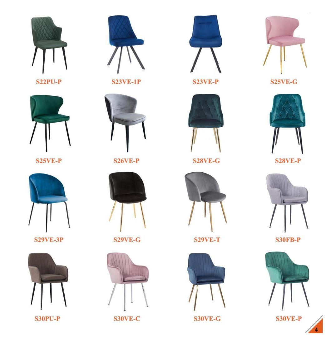 European Design Dining Furniture Ergonomic Blue Velvet Steel Leg Dining Chair