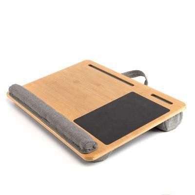 Wholesale Portable Bamboo Laptop Stand Wooden Lap Tray Bed Sofa Desk with Soft Pillow Cushion Computer Desk with Phone Slot Pad Slot