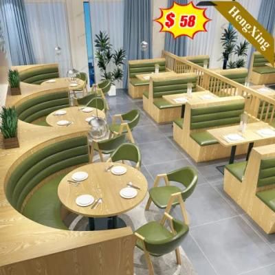 Simple Dessert Cafe Dining Reception Deck Furniture Wooden Green Fabric Sofa with Dining Table