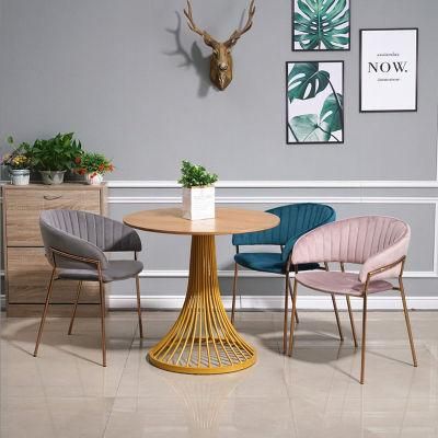 High Back Velvet Fabric Dining Chair with Metal Legs