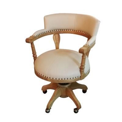 Kvj-Ec20 Antique Wooden Linen Fabric Swivel Armchair with Wheels