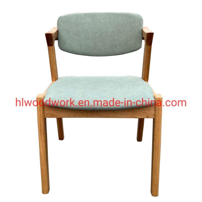 Dining Room Furniture Oak Wood Z Chair Oak Wood Frame Natural Color Green Fabric Cushion and Back