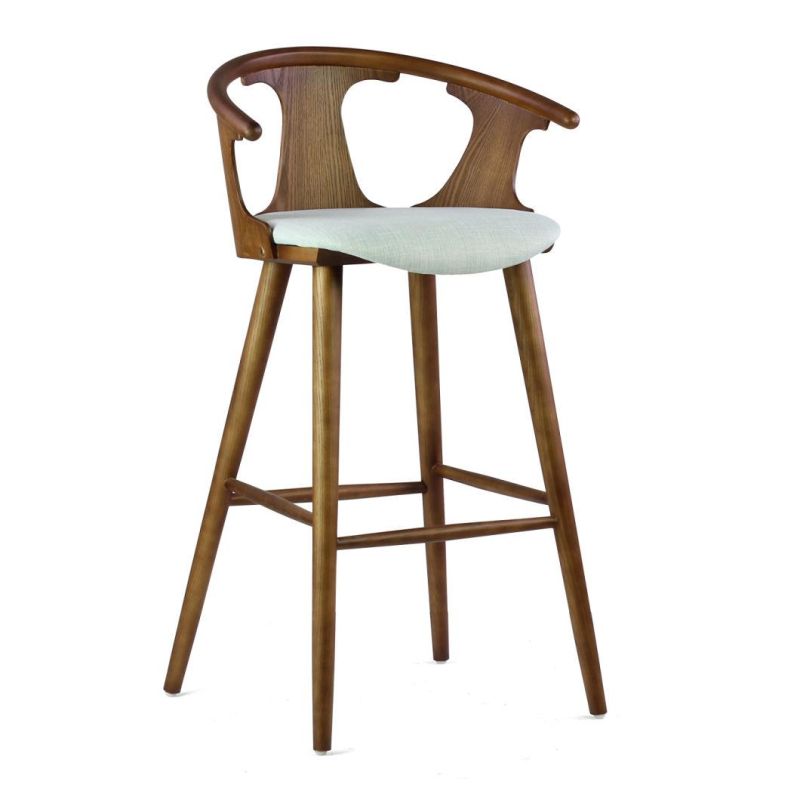Wooden Frame Fabric Seat Bar Stool Chairs for Restaurant Commercial Use