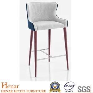 Natural Finished Solid Wooden High Legs Bar Stools with Contrast Fabric Seat