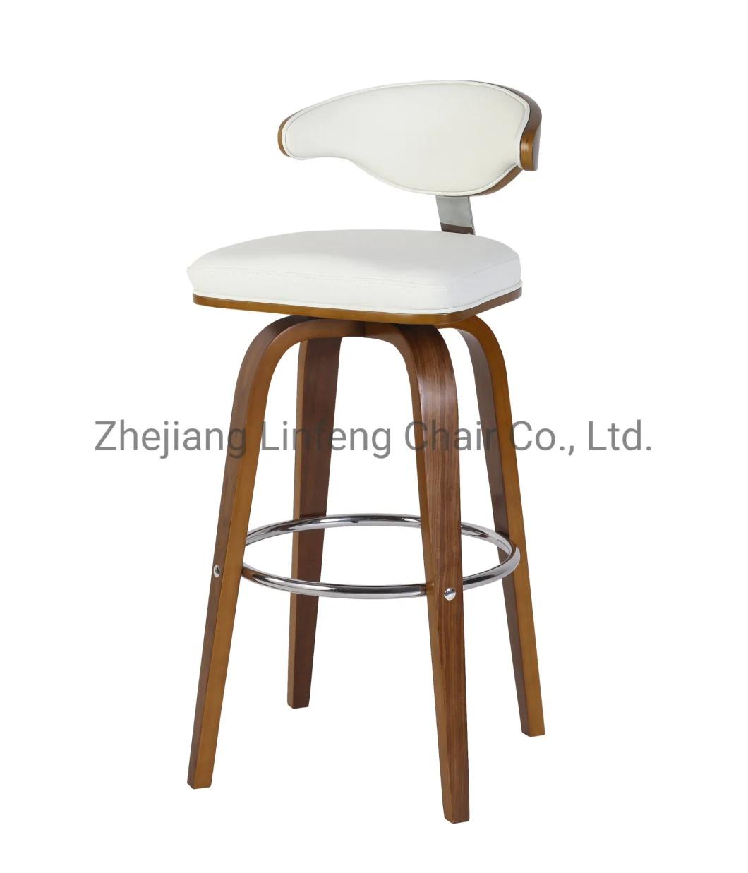 Modern Bar Counter Stool Plywood with White Leather High Barstools