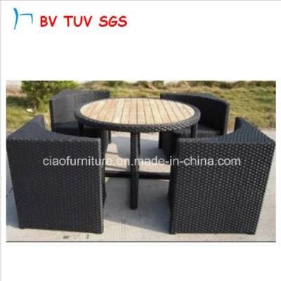Black Wicker Furniture Teak Wood Table with Cushion