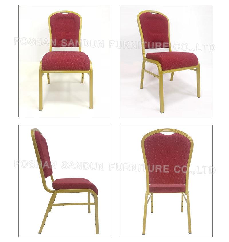 Red Fabric Gold Frame Metal Iron Aluminum Banquet Dining Chair