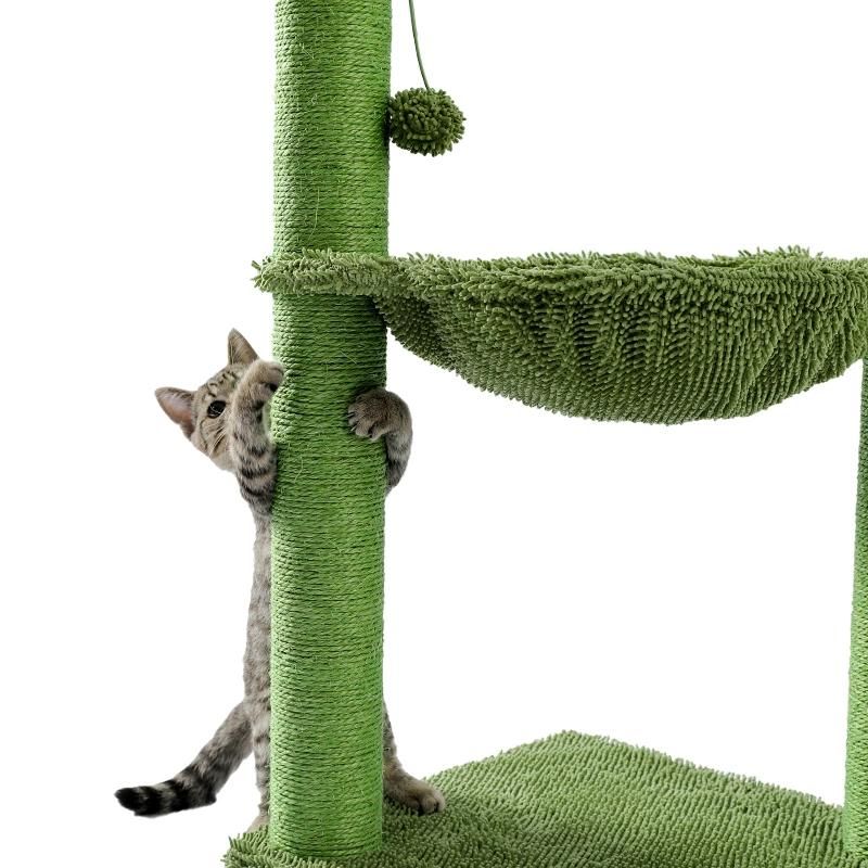 Sisal Materials Cat Vertical Scratcher Frame with Hammock Big Cactus Cat Tree