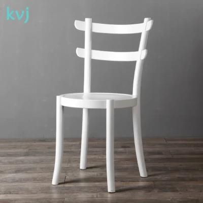 Kvj-7062 White Restaurant Slatted Simple Round Wooden Dining Chair