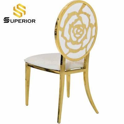 Modern Luxury Silver Stainless Steel Round Back Flower Dining Chairs