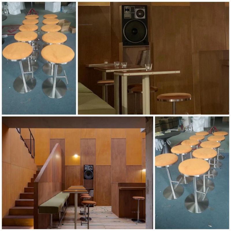 Modern Club Furniture Round Swivel Metal Fabric Barstools
