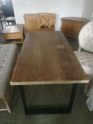 Kvj-T1 Metal Antique Old Wood Long Reclaimed Elm Dining Table