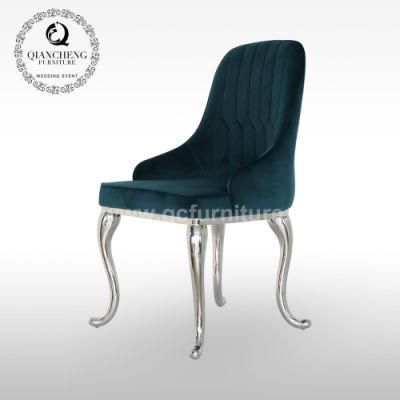 Modern Comfortable Green Velvet Stainless Steel Dining Chair