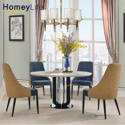 Navy Blue and Beige Low Back Restaurant Hotel Coffee Shop PU Cushion Dining Chair